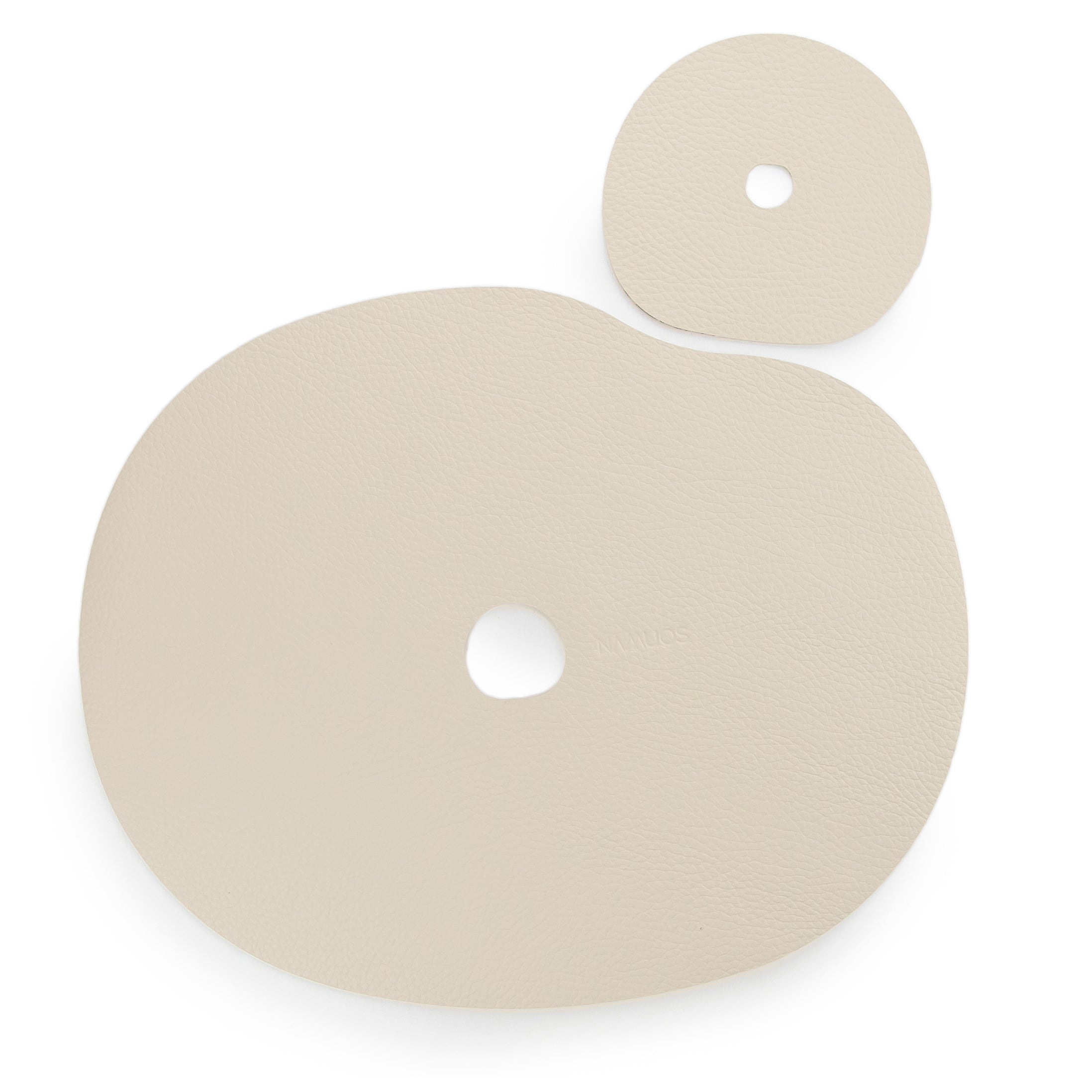 Leather placemat and coaster, ivory