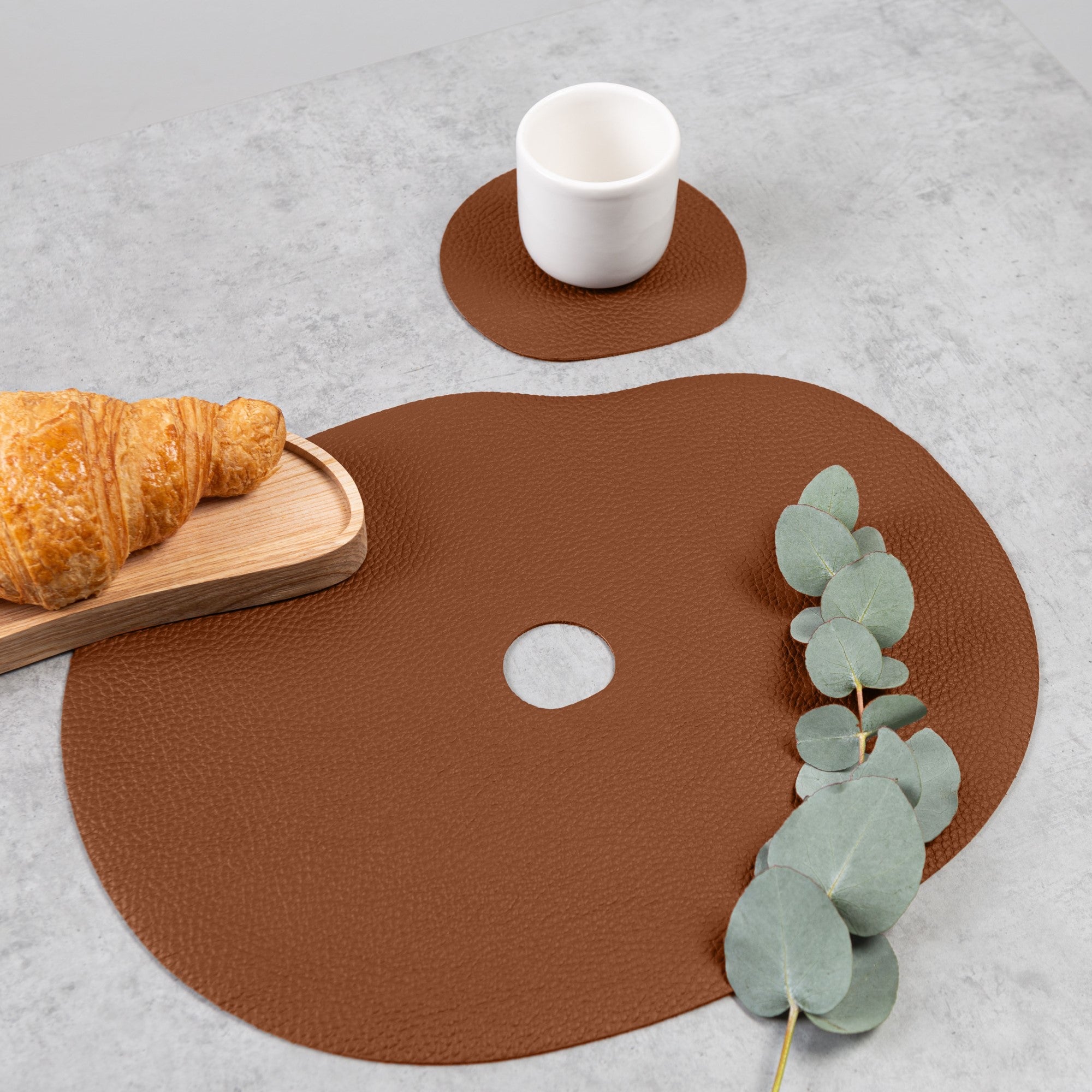 Leather placemat and coaster | rust brown