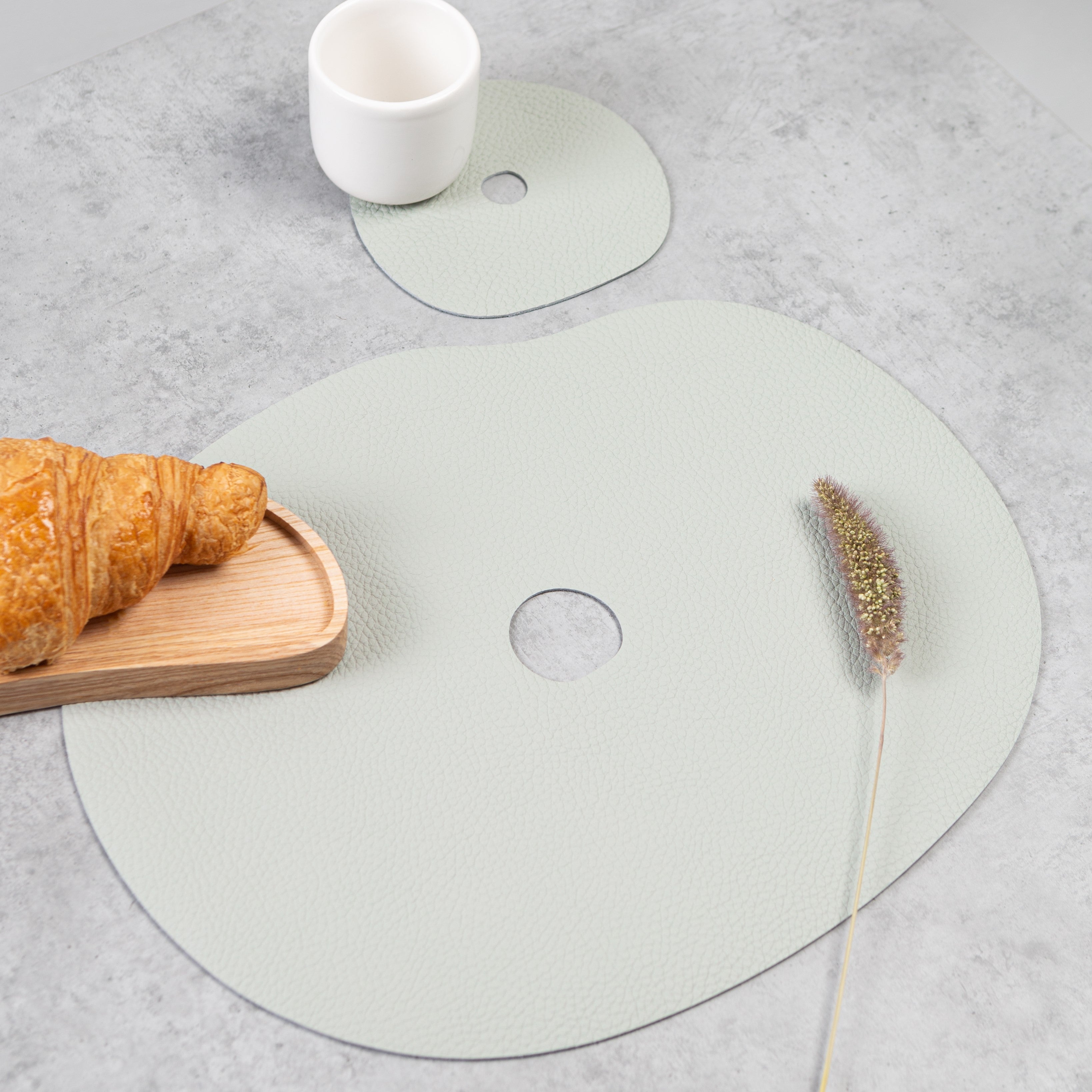 Leather placemat and coaster | grey blue