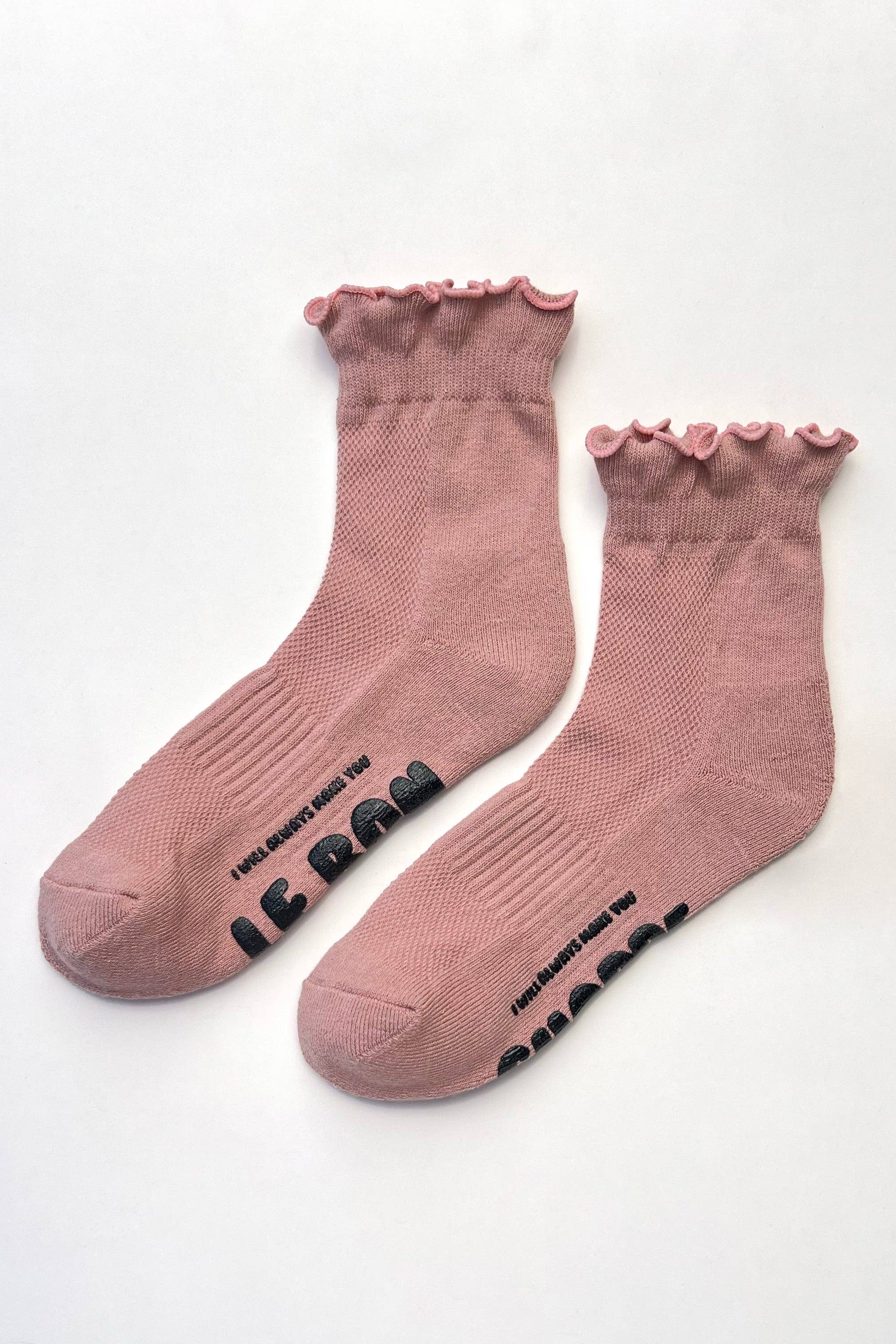 Ruffled Hugger Crew Socks  (Wholesale): HT. GREY / RED
