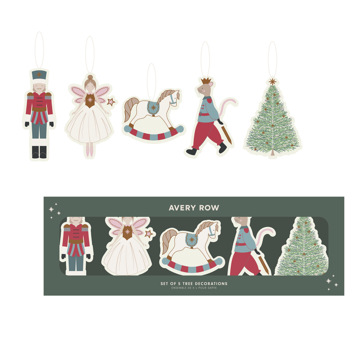 Embroidered Tree Decorations, Set of 5 - The Nutcracker