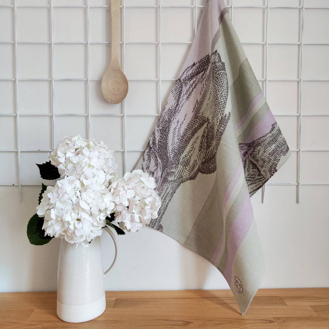 Handmade organic cotton tea towel, green, Artichoke