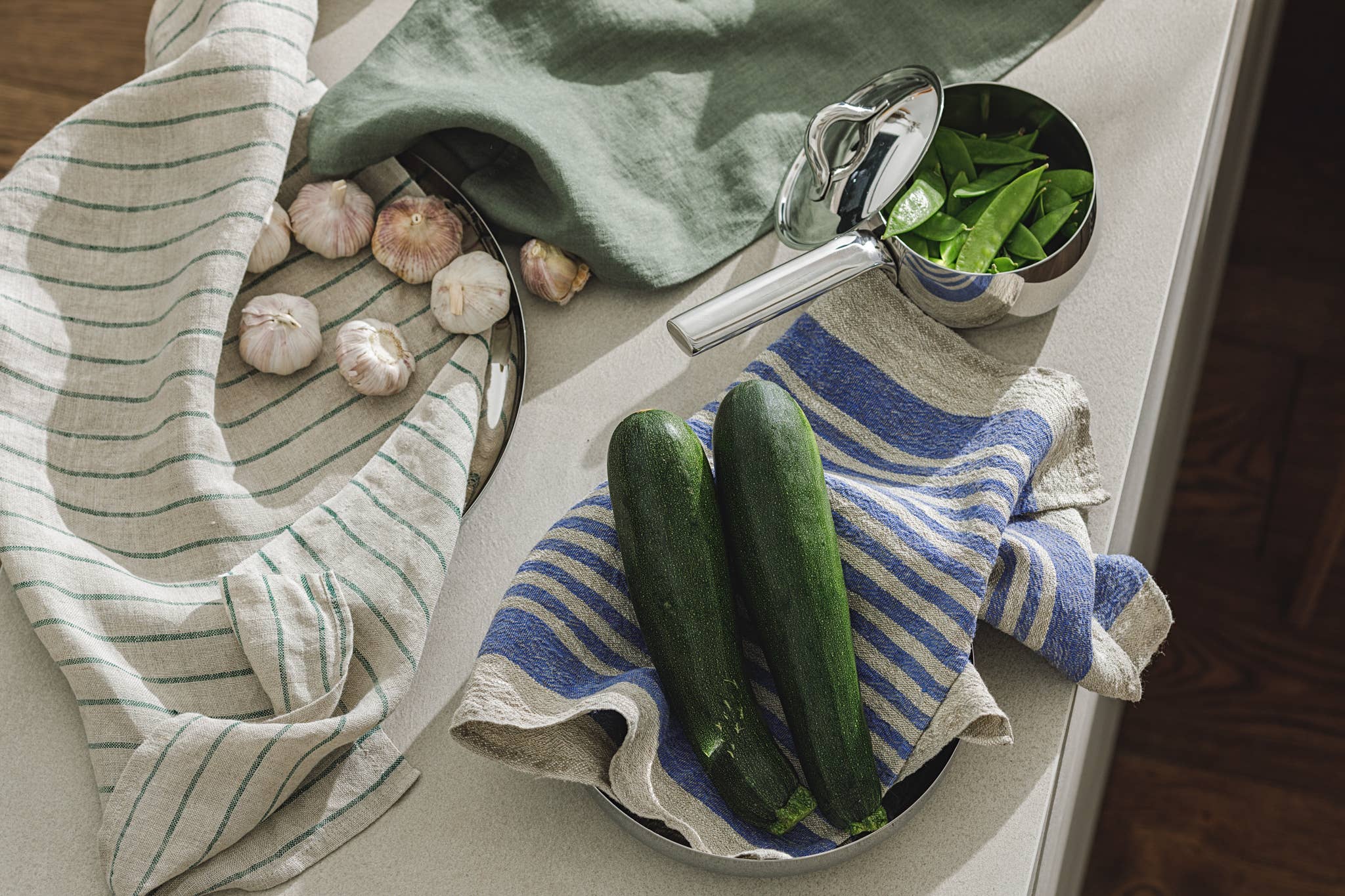 Linen Tea Towel  / Cobalt stripes by Dodesign