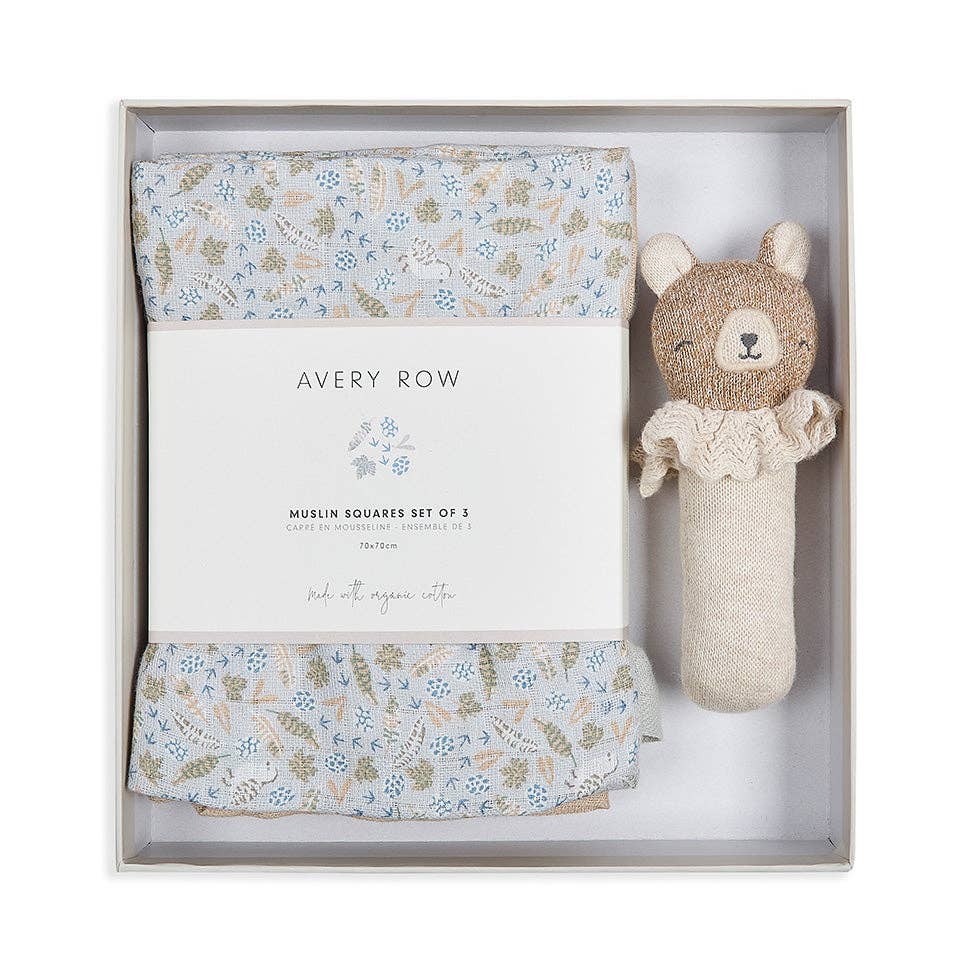 Avery Row Rattle & Care New Baby Gift Set – Nature Trail