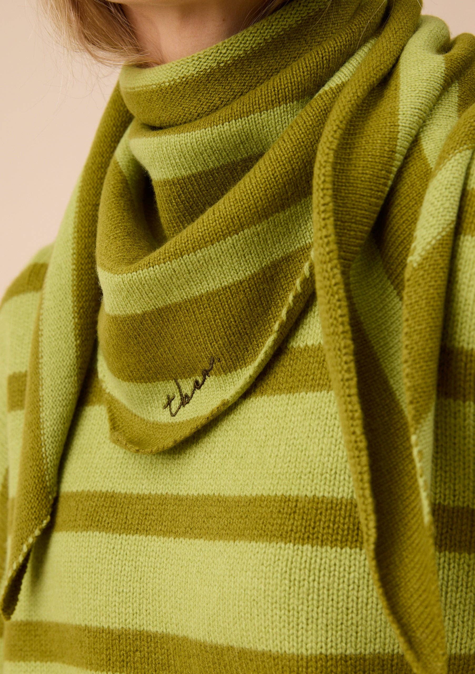 TBCo Merino Wool Triangle Scarf in Green Stripe