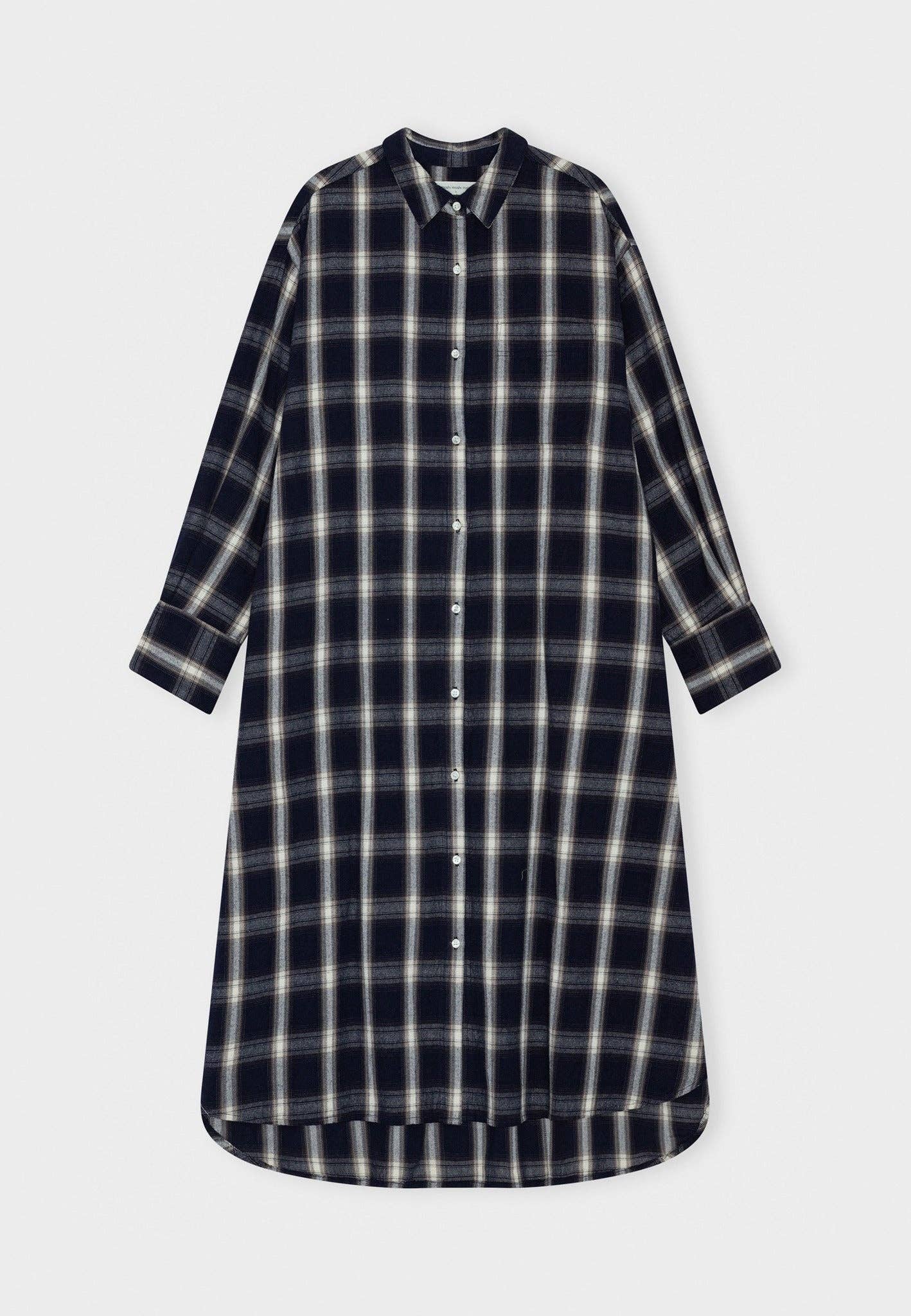 Floret shirtdress check: Dark navy / grey / ecru / XS
