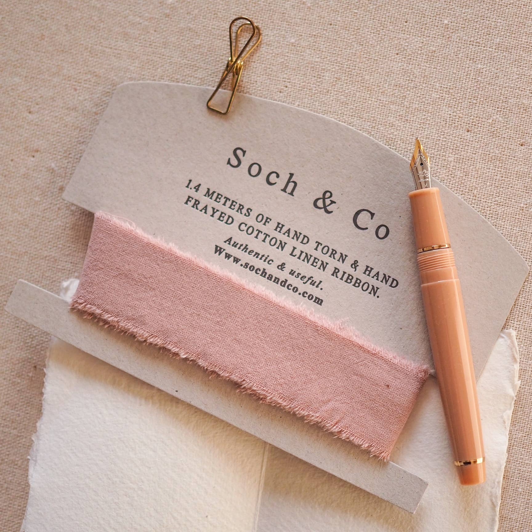 Hand frayed linen ribbon: Rust