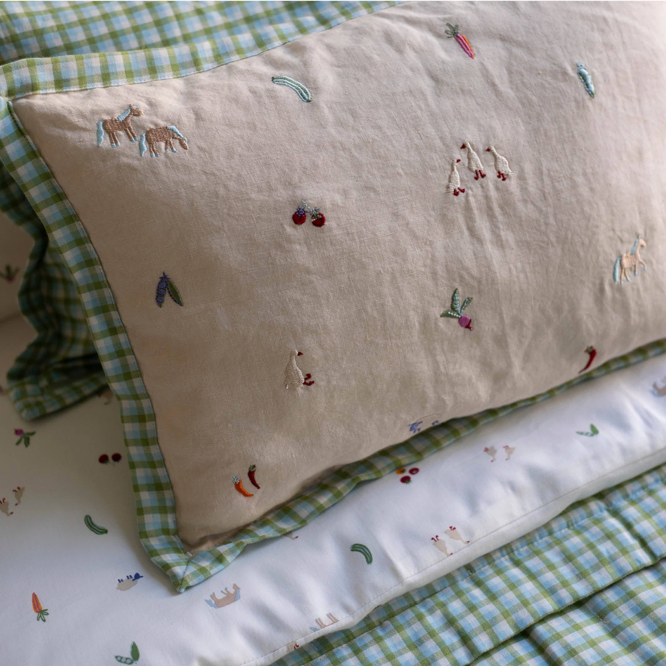 Embroidered Linen Scatter Cushion – Little Farm by Avery Row