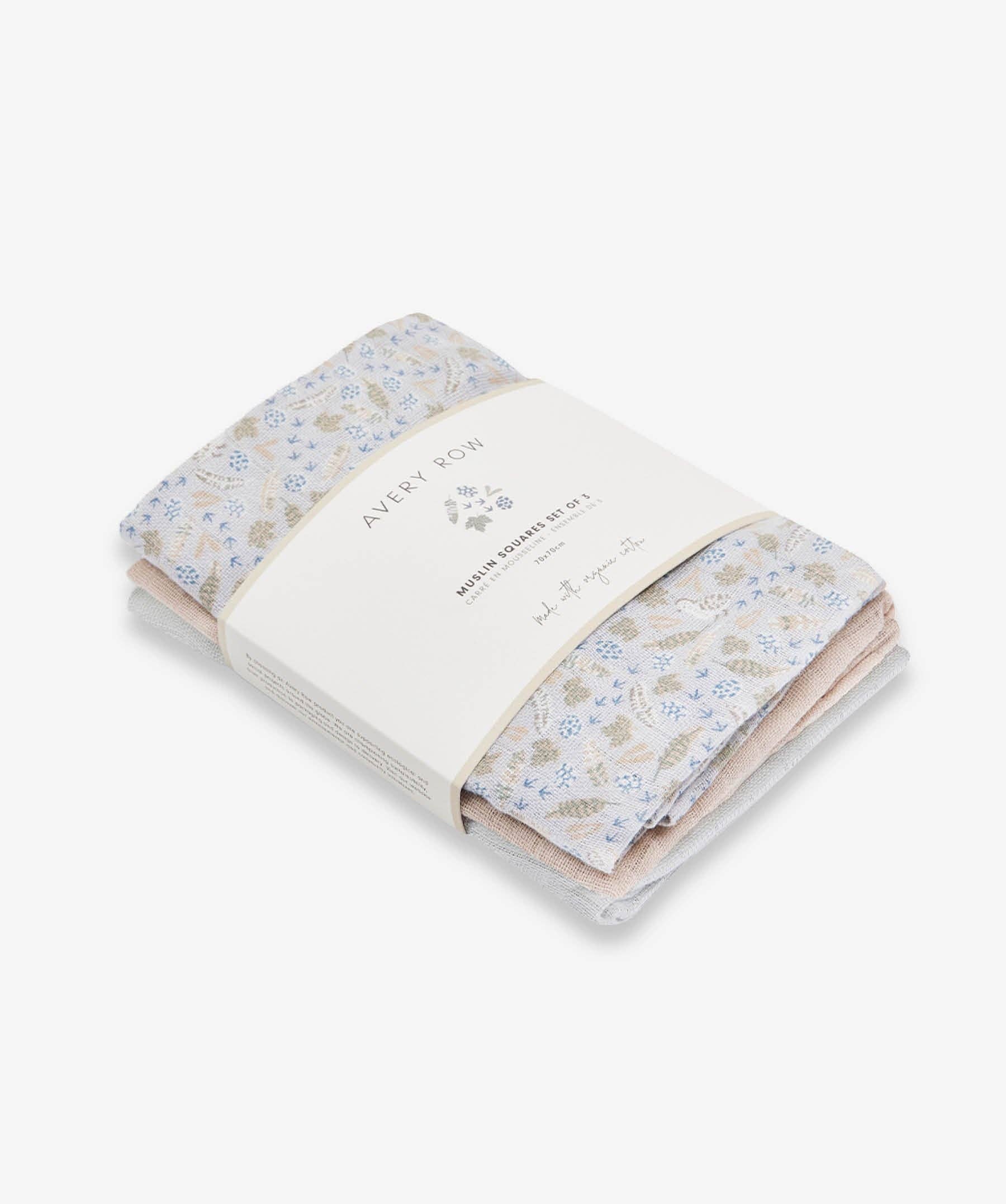 Avery Row Organic Baby Muslins, Set of 3 - Nature Trail