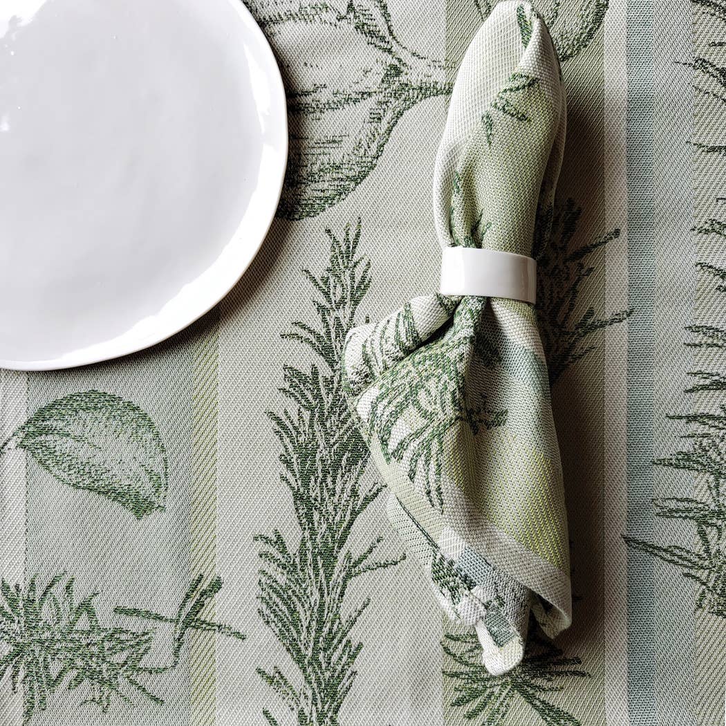 Handmade organic cotton runner, green, Garlic and Rosemary