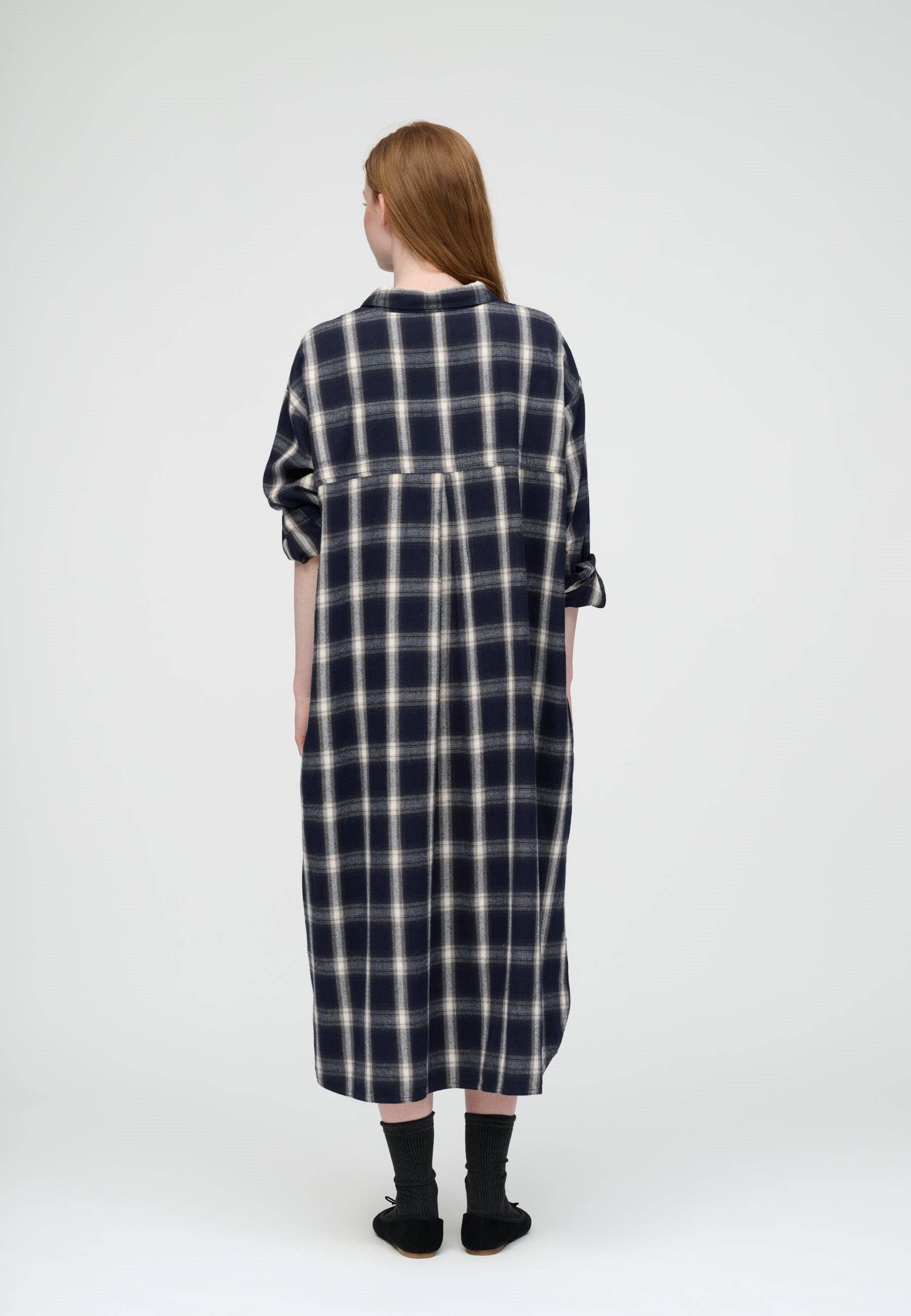 Floret shirtdress check: Dark navy / grey / ecru / L
