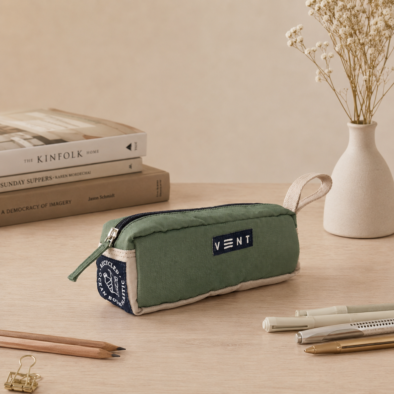 Pencil Case - Recycled Ocean Plastic - Sage Green